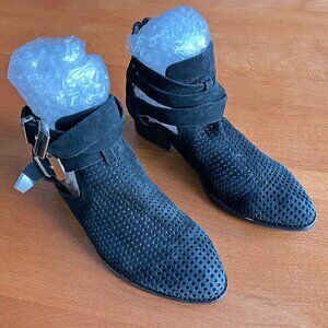 Jeffrey Campbell Everly ankle boots black perforated suede 6.5